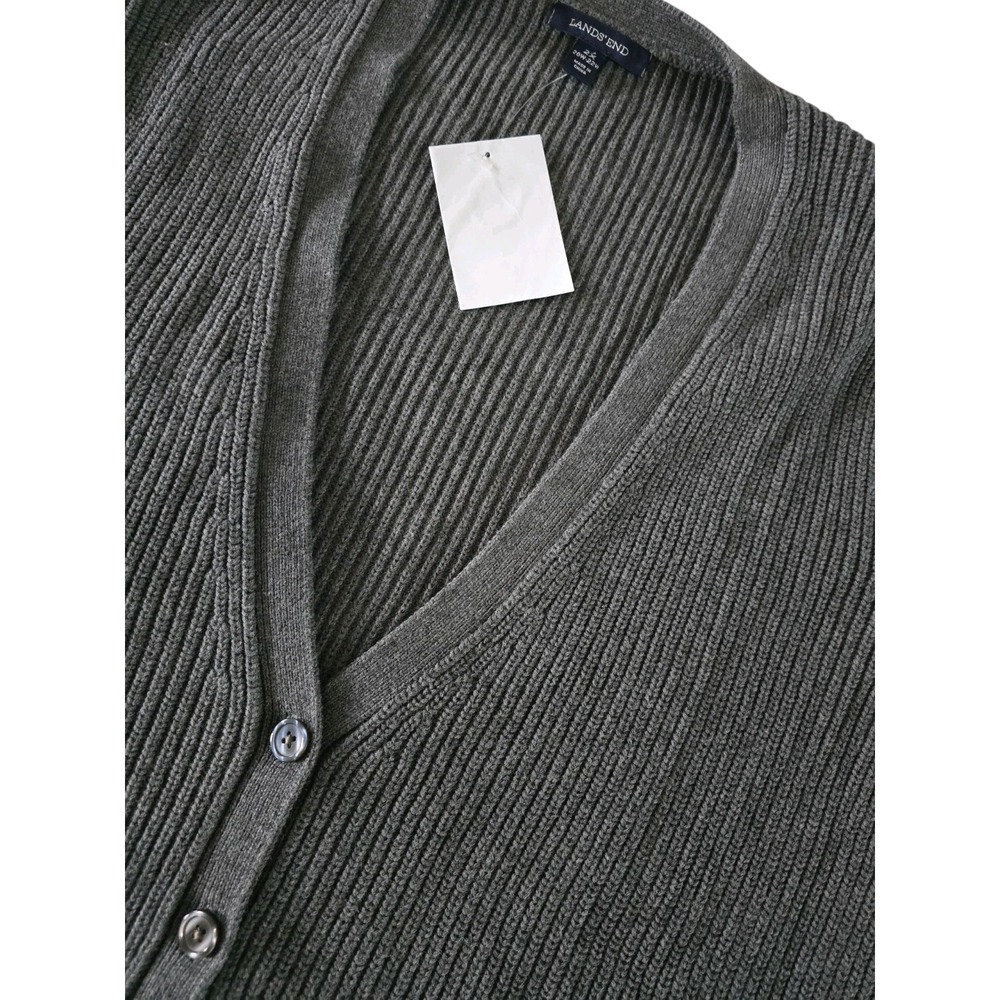 Lands End Womens Cardigan Sweater Size 2X Gray 100% Cotton with Pockets - Picture 2 of 8